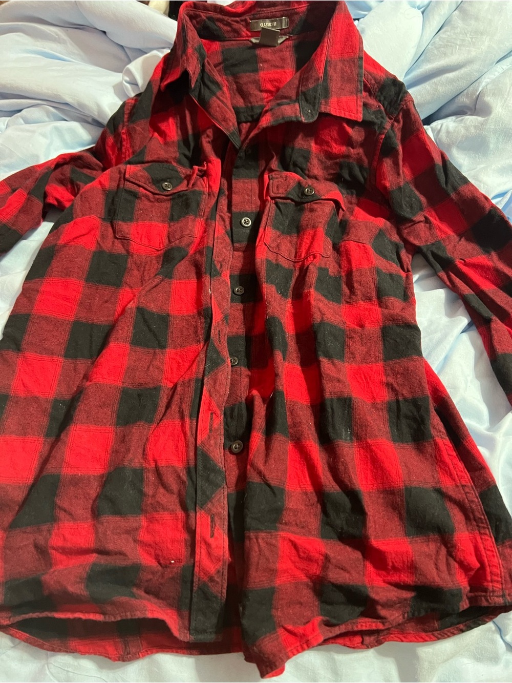 Eddie Bauer Red and Black Plaid Button-Down Shirt